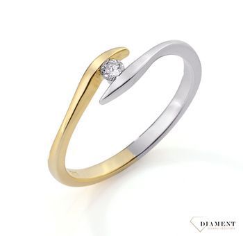 Pierścionek złoty DIAMENT żółte i białe złoto, jeden diament. Pierścionki zaręczynowe R39804DYW..jpg